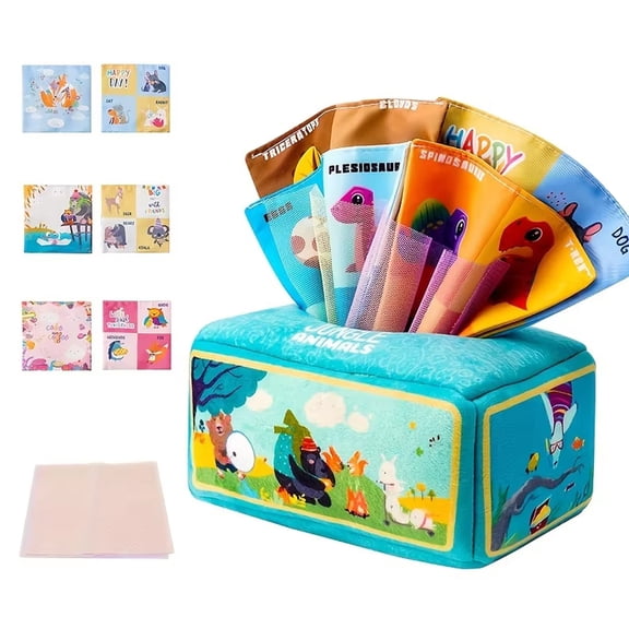 Baby Tissue Box Toy with Sensory Crinkle Paper | Montessori Soft Early Learning Toy for Infant Toddler | Pulling Game 6-18 Month