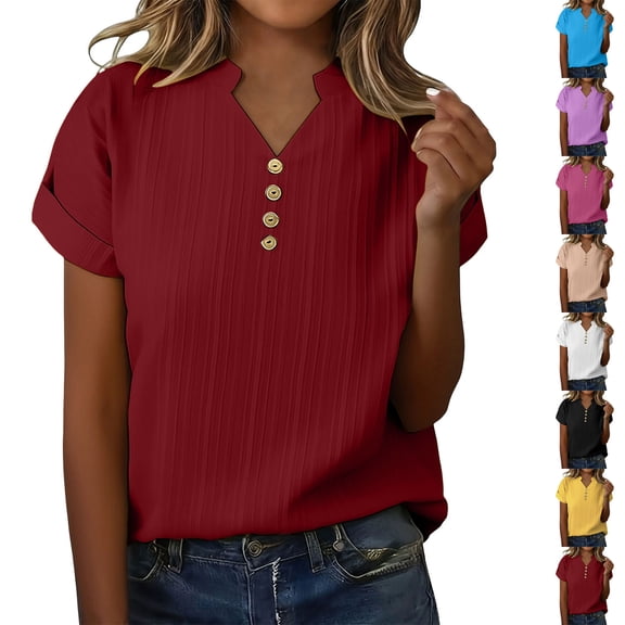 Fancifize Womens Trendy Blouse for Women Casual V Neck Dressy Shirts Short Sleeve Fashion Tunics Tops Business Summer Comfortable Clothes