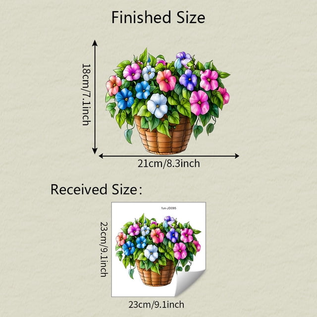 Aqestyerly Colorful Flower Basket Window Sticker,Electrostatic Glass Film for Decorative Window Display,Living Room,Kitchen and Bedroom Accent