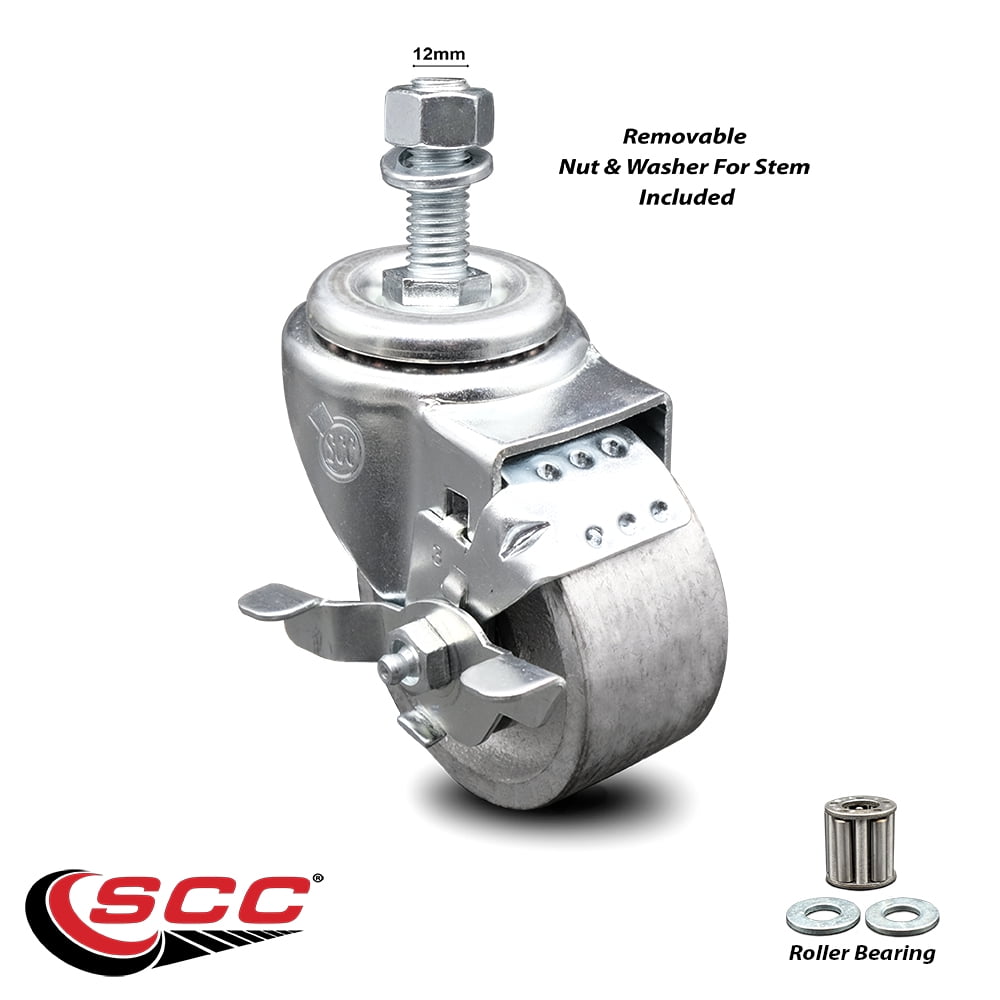 Semi Steel Swivel TS Caster w/Roller Bearing - 3" Wheel & 12MM Stem w/Brake