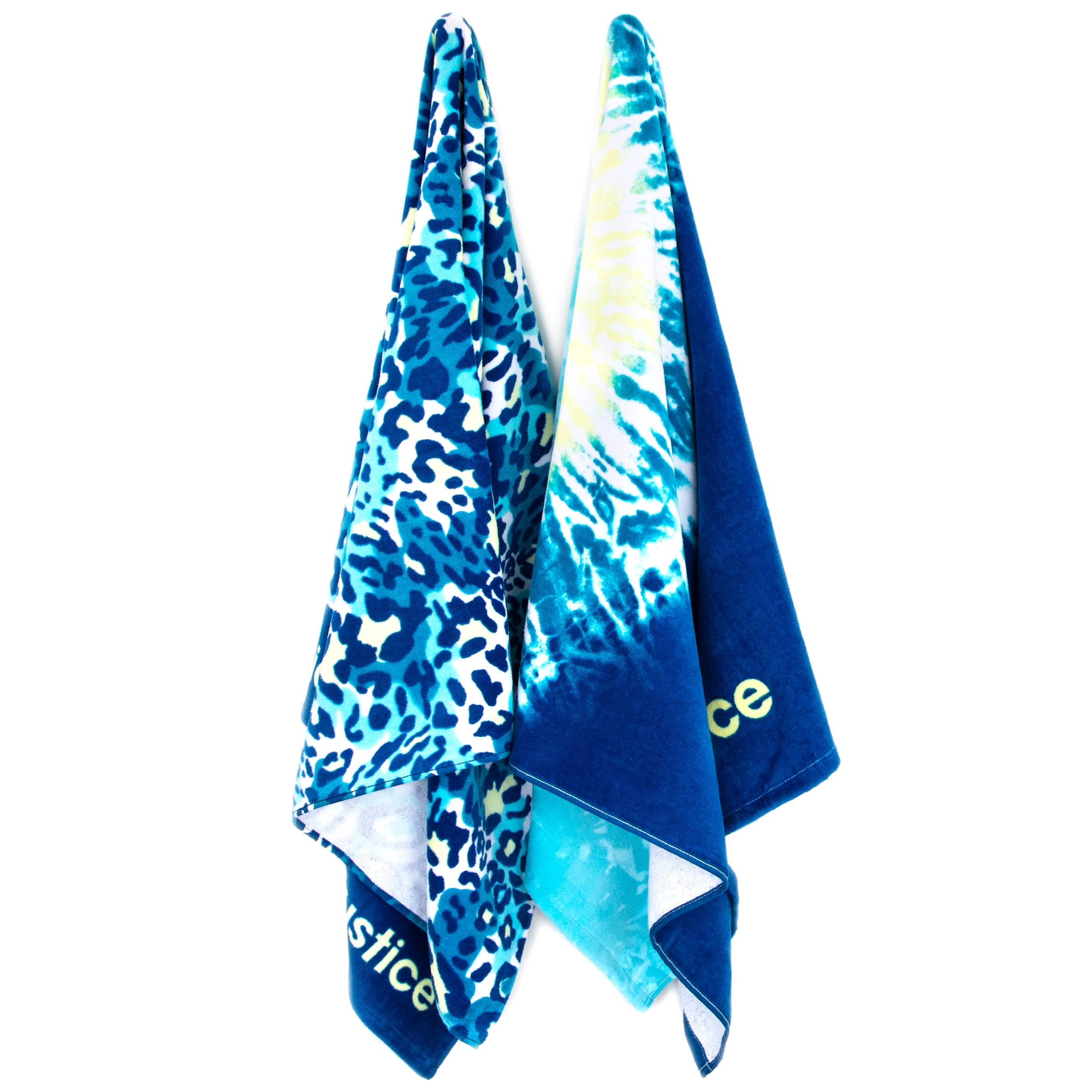 Justice Blue Cheetah and Blue Tie Dye 2-Pack Towel Set, Color Blue, 30 x 54