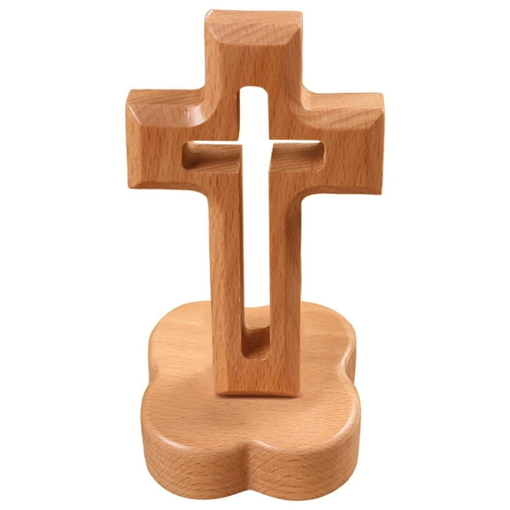 Beech Ornament Meaningful Gift Standing Home Decor Collectible Figurines Collection Crucifix for Study Office Desktop Decoration , flower shaped base