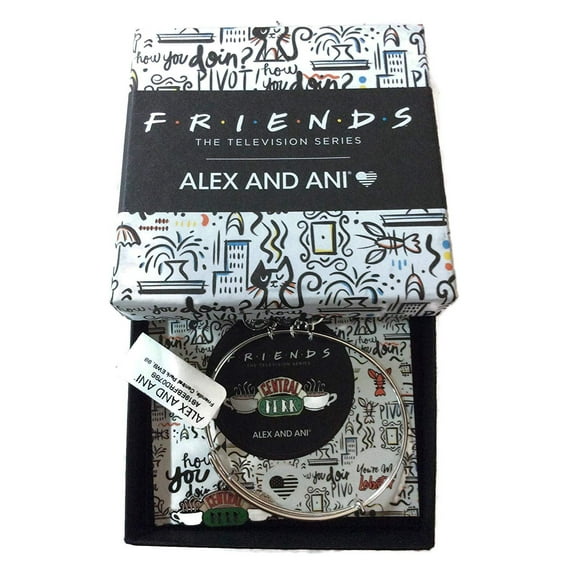 Alex and Ani Friends Central Perk Bangle Bracelet Shiny Silver New with Tag Box and Card