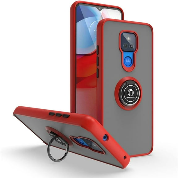 is Specially Designed for Motorola Moto G Play 2021 Anti-Fall,Anti-Fingerprint, Built-in 360° Rotating Ring Bracket Solid and Durable Magnetic car Phone case, Suitable for 6.5inches Women-Red
