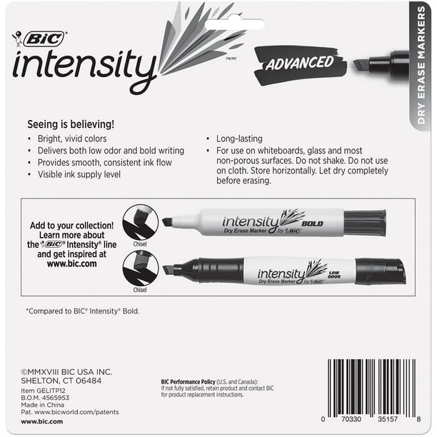 BIC Low Odor and Bold Writing Dry Erase Marker, Chisel Tip, Assorted Colors, 12ct.