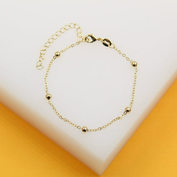 18K Gold Filled Beaded Cable Chain Necklace (F63)(I138A)