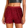 thumbnail image 6 of GEWSEY Women's Sparkly Sequin Shorts Elastic Waist Glitter Straight Leg Party Shorts with Pockets (Red, L), 6 of 7