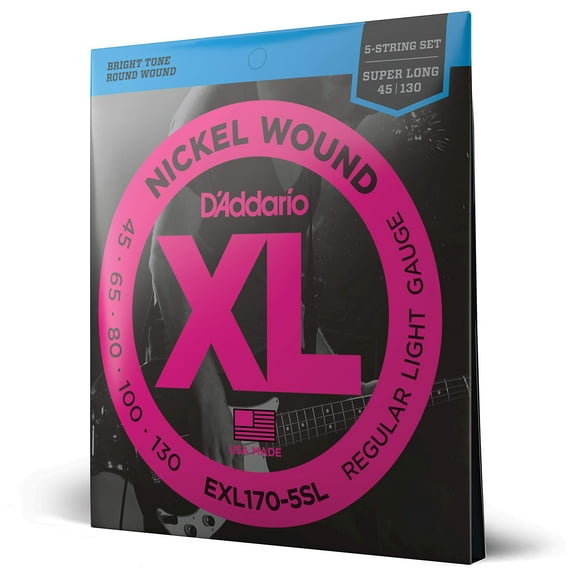 D'Addario EXL170-5SL 5-String Nickel Wound Bass Guitar Strings, Light, Super Long Scale