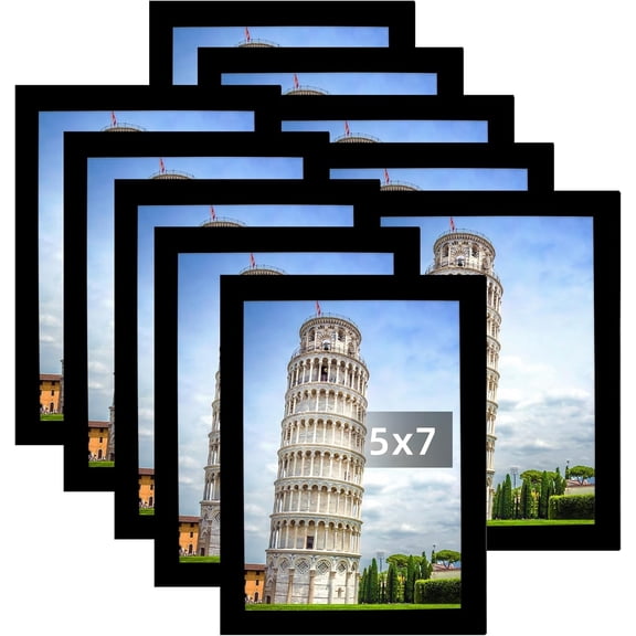 11x14 Picture Frame Set of 10, Display Pictures 8x10 With mat or 11x14 Prints Without Mat, Wall Mounting, Brown