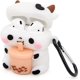 thumbnail image 2 of Boba Tea Cow - Funda divertida con diseño de animales de dibujos animados en 3D, PVC suave, protección completa, cubierta de carga a prueba de golpes con mosquetón para Airpods de 1ª generación, 2ª g, 2 of 5