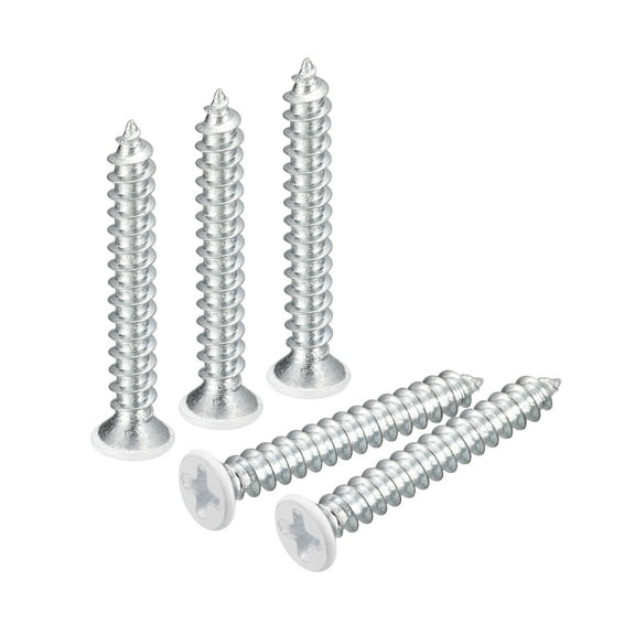 ST4x30mm White Screws Self Tapping Screws, 100 Pack Flat Head Phillips Wood Screws for Woodworking