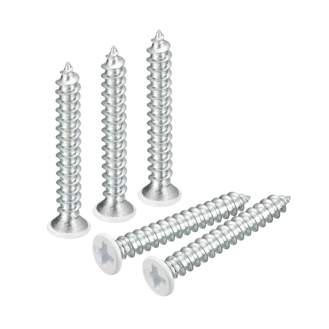 Tornillos blancos ST4x30mm, tornillos autorroscantes, paquete de 50, tornillos Phillips de cabeza plana para trabajos en madera