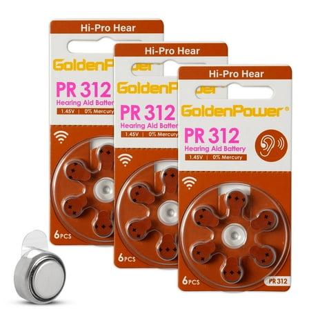 KOKCOOL Hearing Aid Batteries Size 312, 3 packs/ 18 pcs Mercury Free , 1.45V, Easy to Open and Carry, Long Lasting Batteries