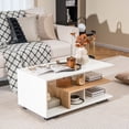 thumbnail image 2 of Costway Geometric Coffee Table with Storage Shelves 3-Tier Rectangular Tea Table Natural + White, 2 of 10