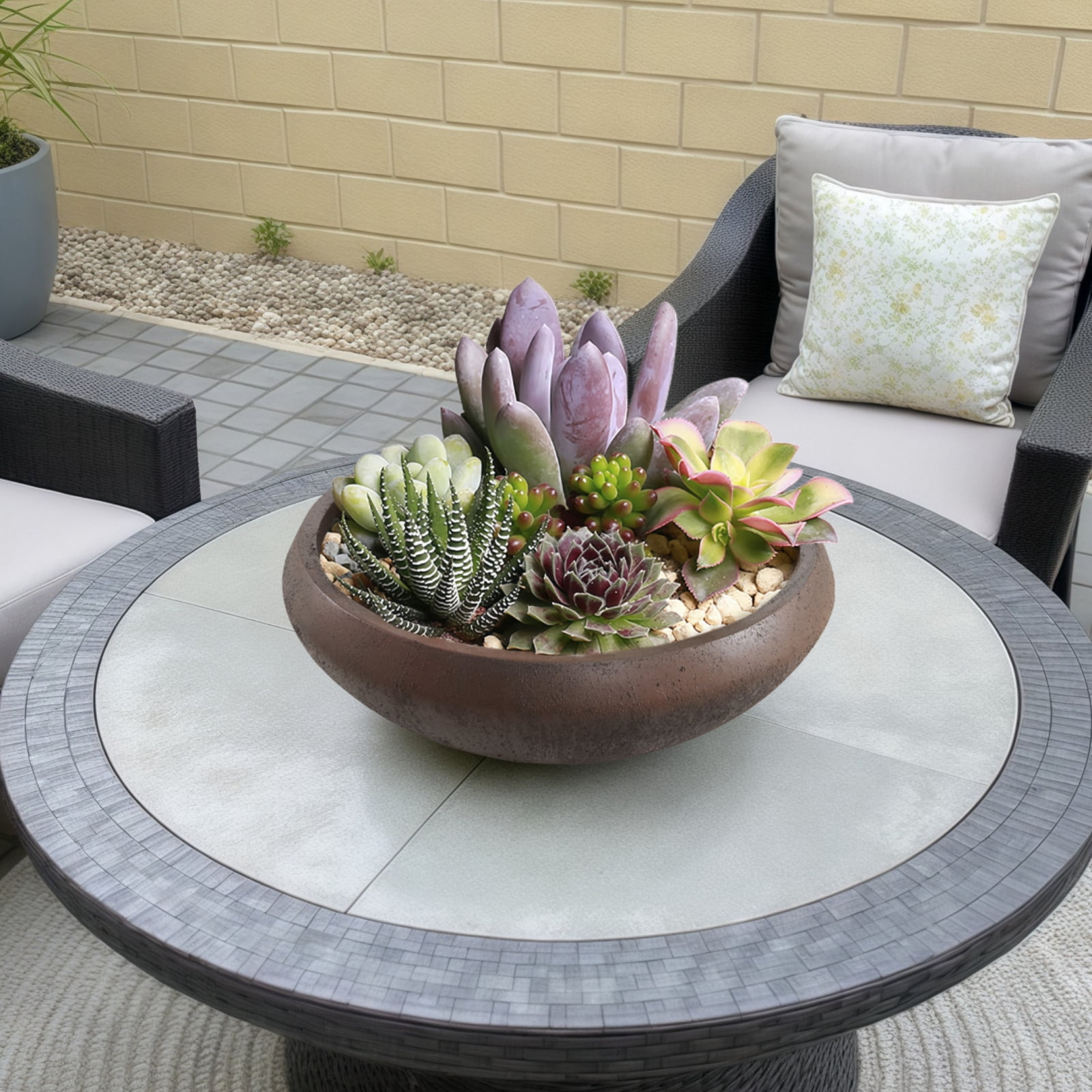 Concrete Bowl Planter, 18.9 Inch Dia Succulent Pot with Drain Hole, Lotus Planter 16.7-inch Opening, 6.4-Inche Height, Medium, Rust