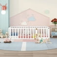 thumbnail image 2 of Twin Floor Bed for Children, Durable Montessori Floor Bed with Safety Fence & Small Door, Wood Floor Bed Frame for Girls Boys and Teens, White (No Bed Slats), 2 of 7