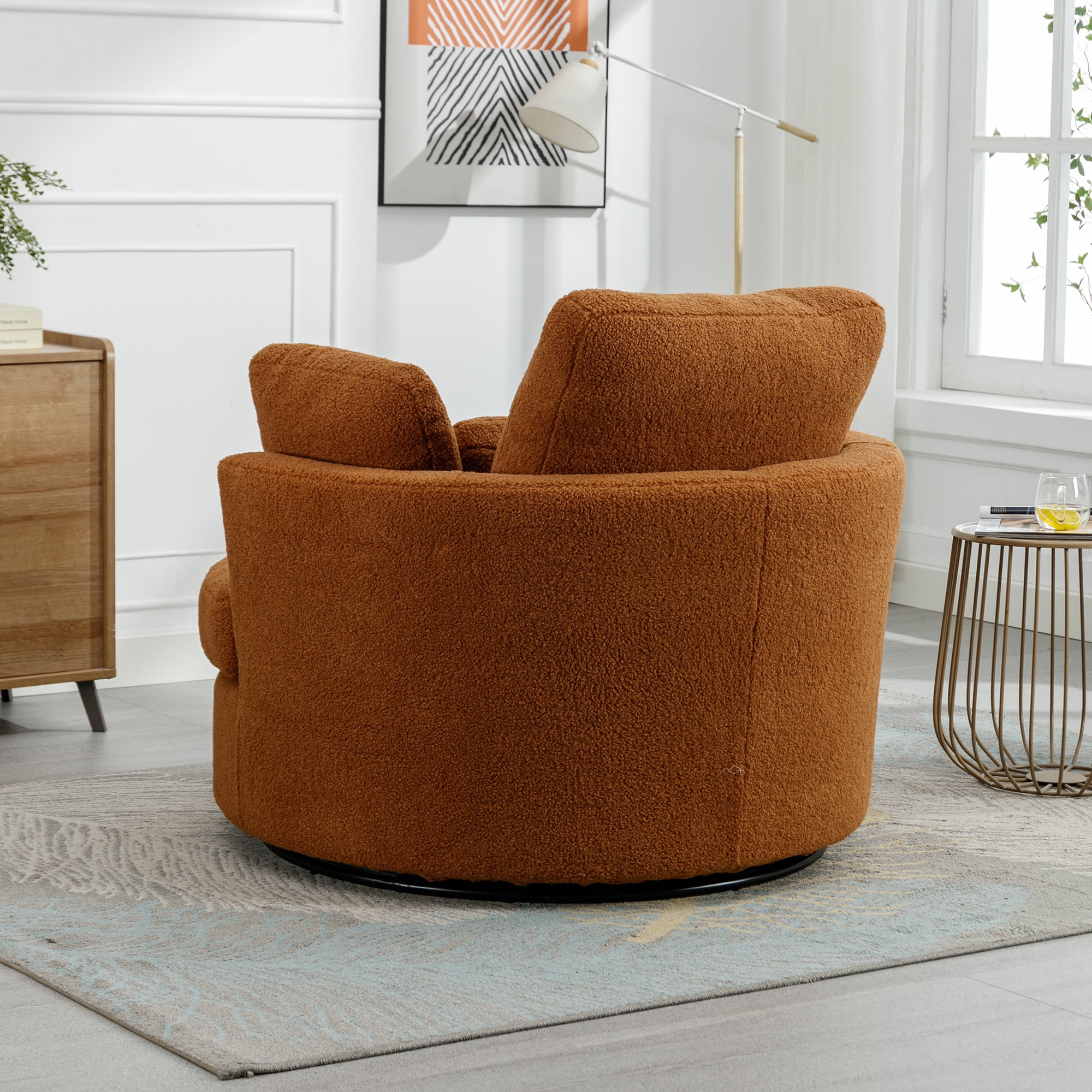 Aukfa 42" Oversized Swivel Accent Chair Barrel Read Chair for Bedroom Living Room, Caramel