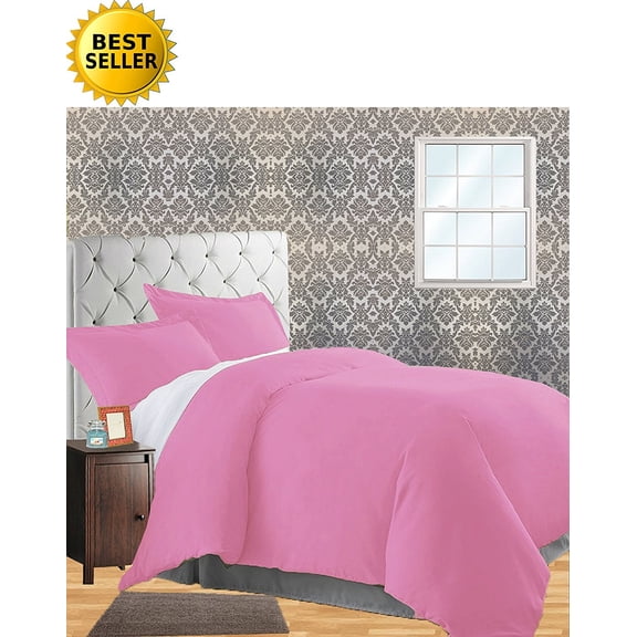 Celine Linen Wrinkle & Fade Resistant 3-Piece Duvet Cover Set - Protects and Covers your Comforter / Duvet Insert, 1500 Series LUXURIOUS 100% HypoAllergenic - Silky Soft, Full/Queen, Light Pink