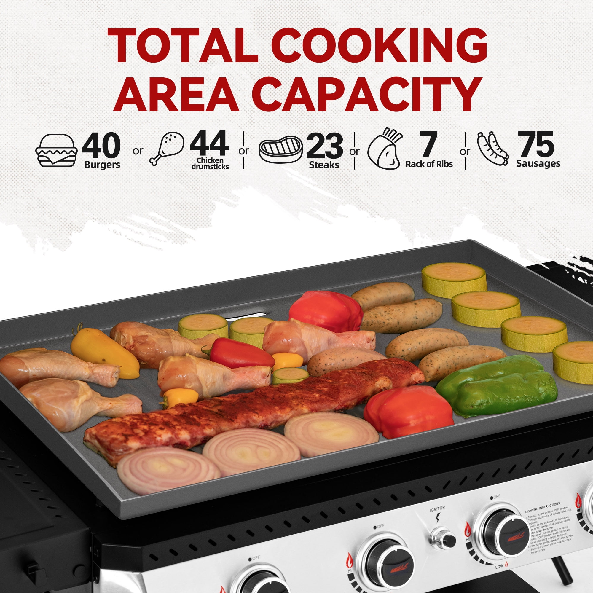 Royal Gourmet GB4007 34-inch 4-burner Propane Gas Griddle, Griddle with Collapsible Side Shelves and Front Basket