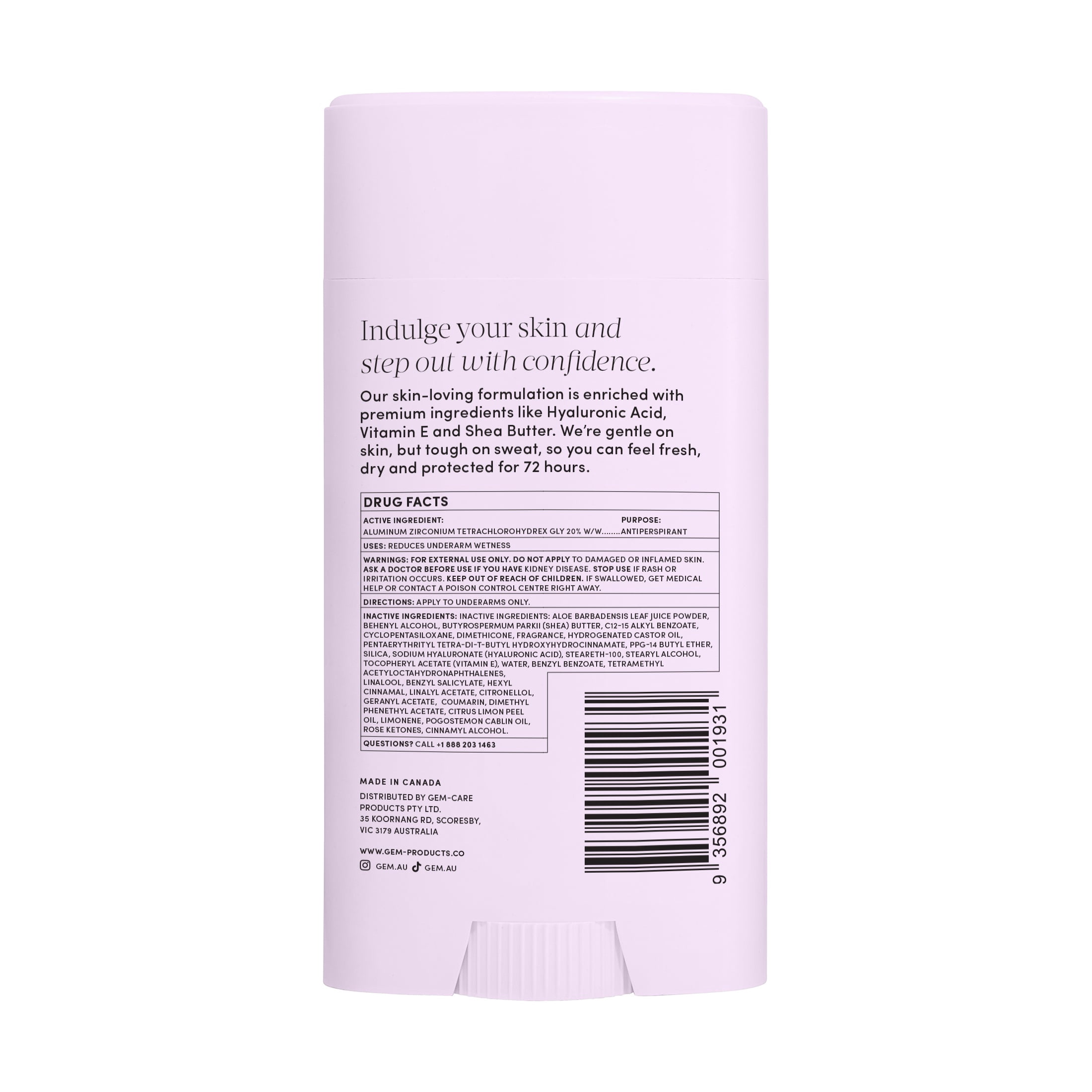 Gem Skin-Loving 72hour Protection Antiperspirant Deodorant Stick: Vanilla Macadamia 2.6 oz