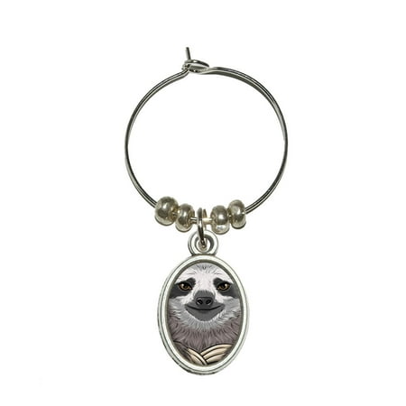 Sloth Face Oval Wine Glass Charm