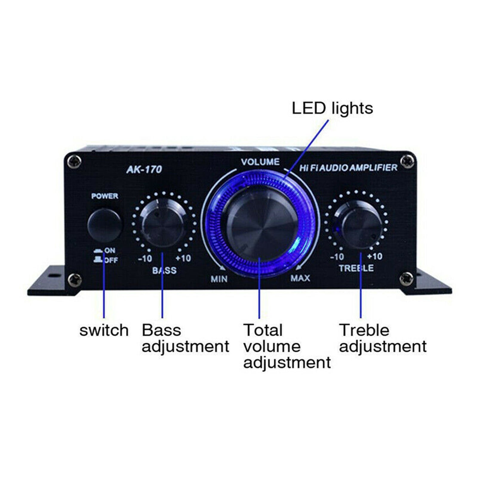 AK170 12V Mini Power Amplifier Digital Receiver AMP Dual Channel 20W+20W Bass Treble Volume Control For Car Home USE ,Small Footprint