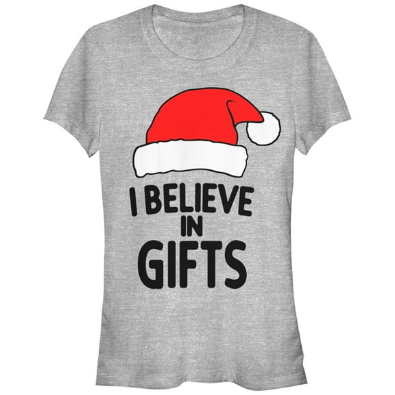 Junior's Lost Gods Christmas Believe in Gifts Graphic Tee Athletic Heather 2X Large