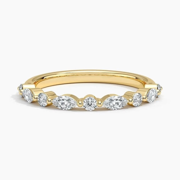 Solitaire Brilliance Alternating Marquise & Round Lab Grown Diamond Ring, Shared Prong Wedding Stacking Band Solid 10K Yellow Gold, Ring Size 4