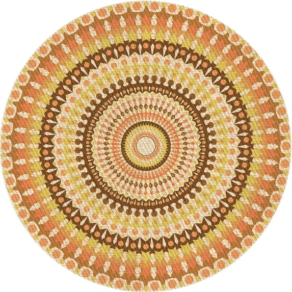 Ahgly Company Machine Washable Indoor Round Transitional Orange Area Rugs, 7' Round