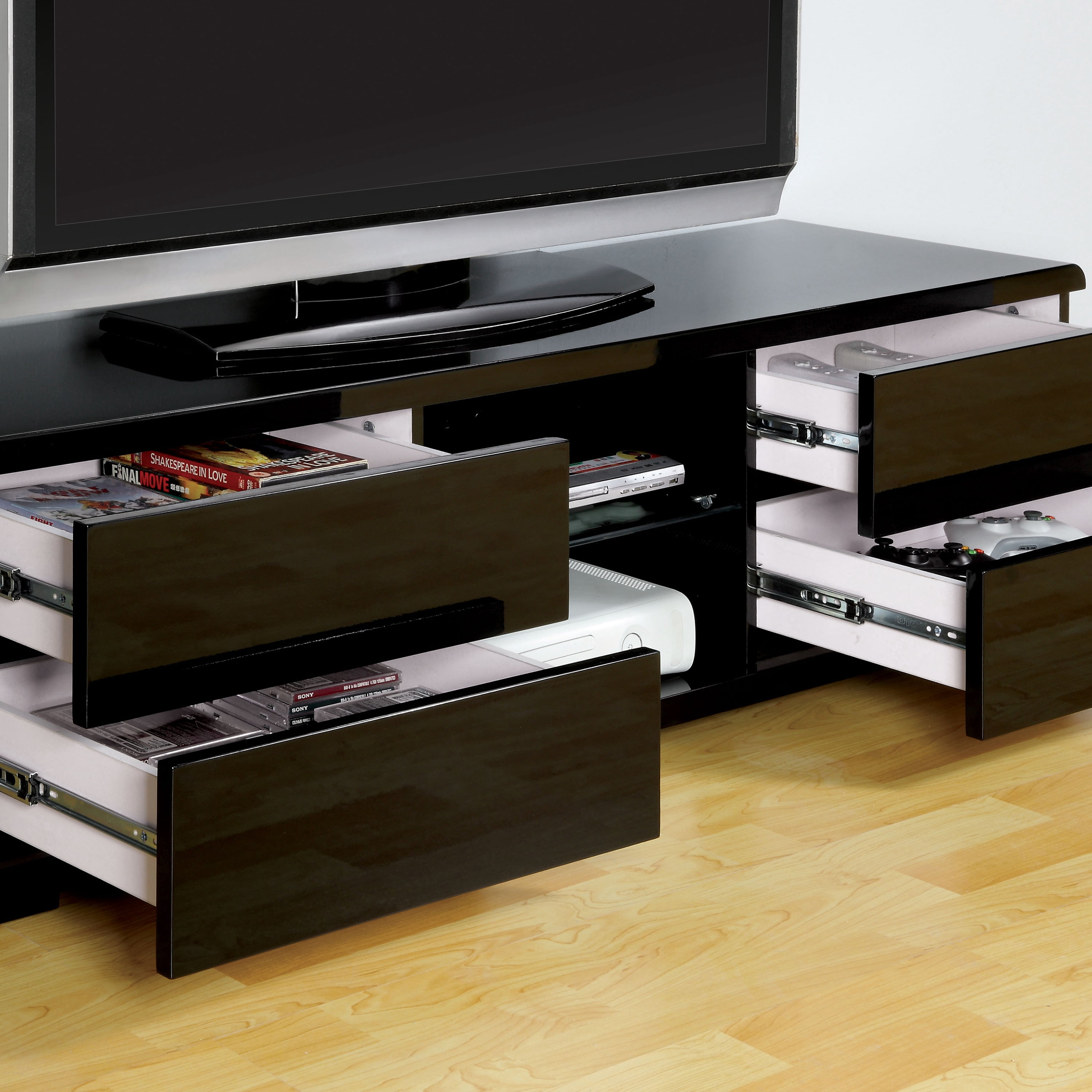 Furniture of America Jaon Storage 4-Drawer Wood Black TV Console