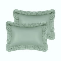 Unique Bargains Triple Ruffle Bedding Pillow Shams Set of 2 with Envelope Closure Green Queen