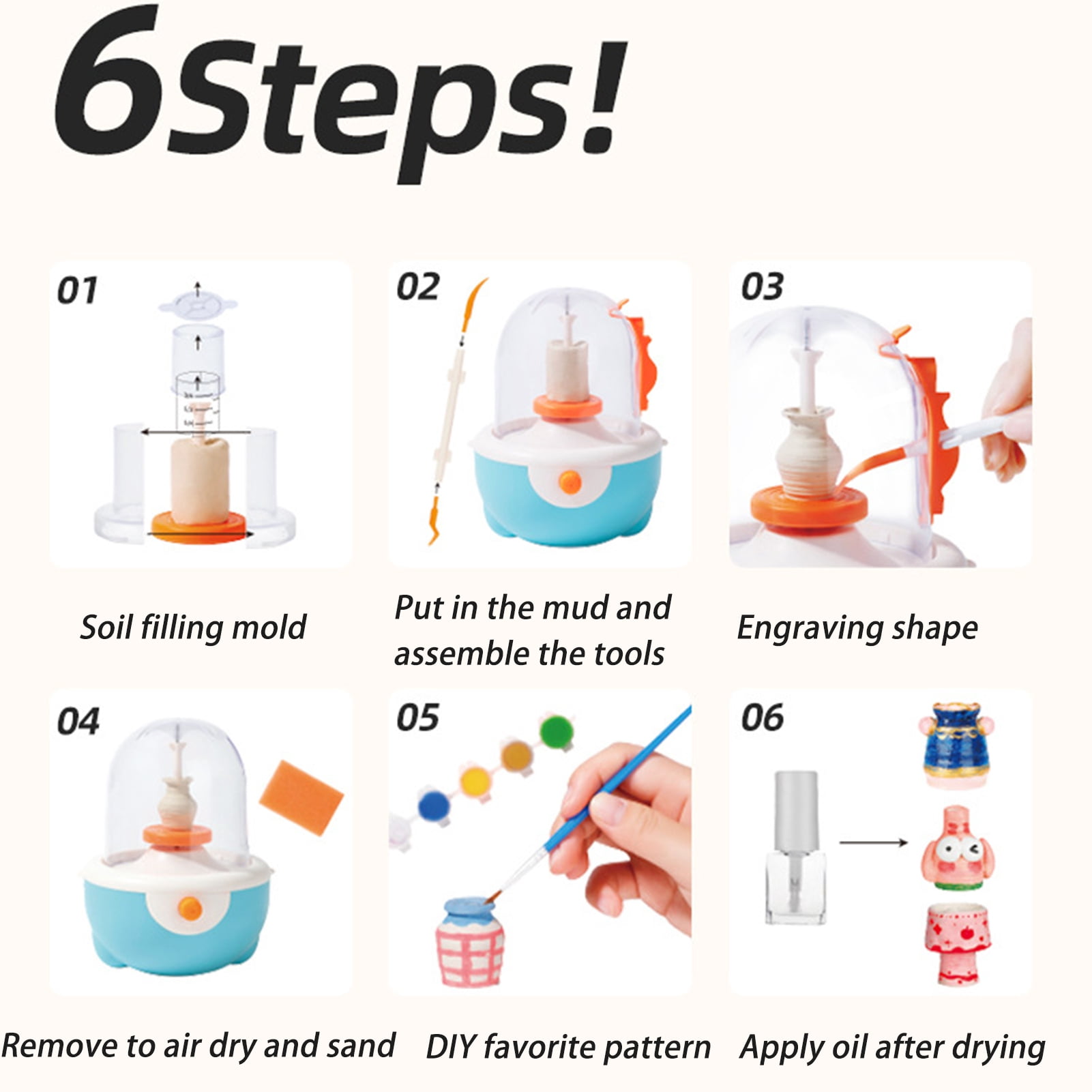 Trendix Mini Ceramic Wheel Kit, Electric DIY Clay Sculpting Tool, Pottery Wheel Painting Kit Arts and Crafts for Kids