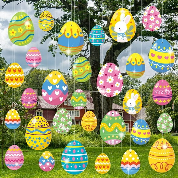 30 Pcs Décorations Extérieures Œuf de Pâques Ornement Suspendu Coloré pour Arbre de Pâques Décorations de Pelouse pour Porche Jardin Fête, 3 Tailles