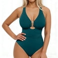 thumbnail image 6 of QUNYINEY One Piece Swimsuit Women Tummy Control Slimming Solid Monokini Cutout Ruched V Neck Swimwear, 6 of 8