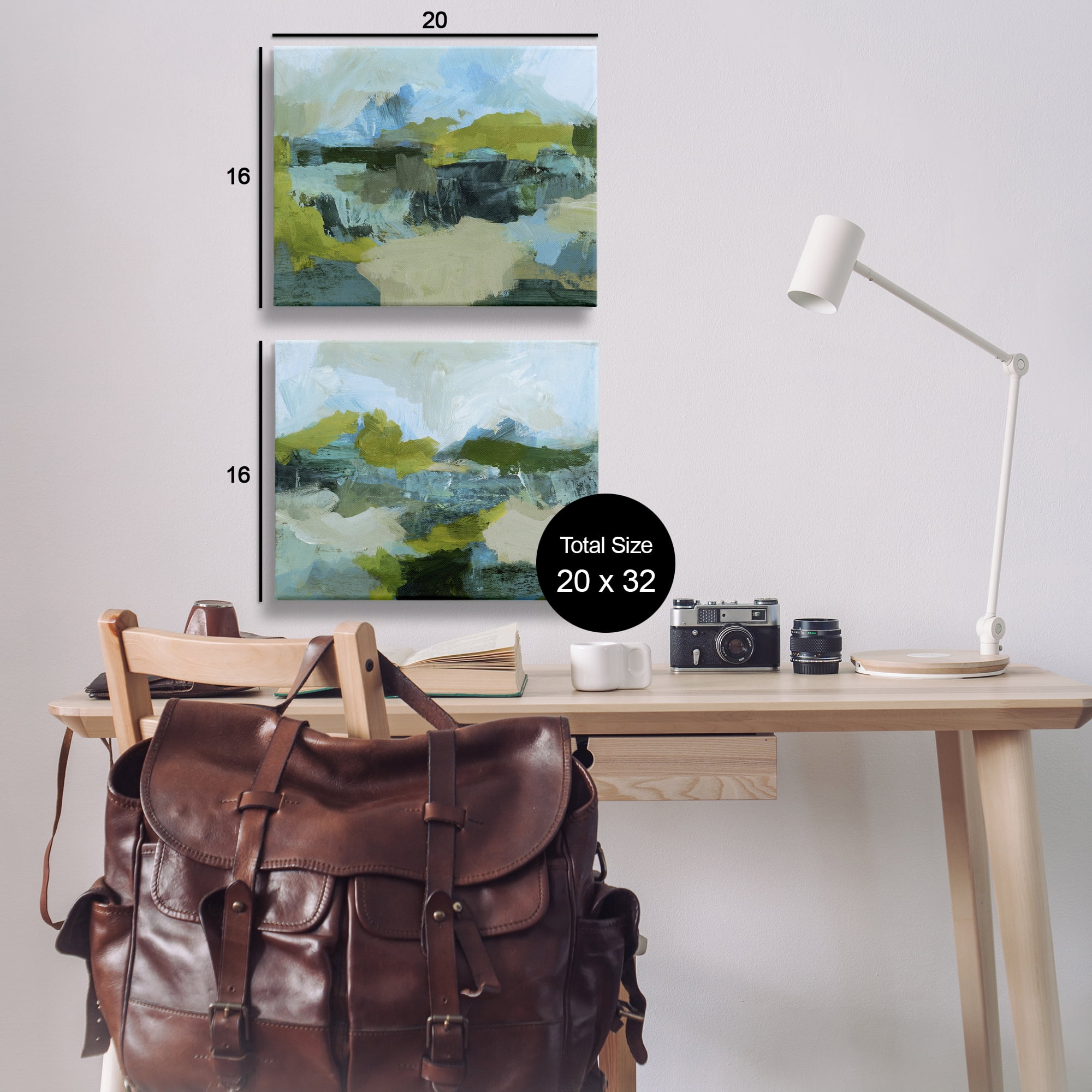 Stupell Industries Abstraction with Green Details Abstract Painting Wrapped Canvas Art Print Wall Art, 20 x 16, Set of 2