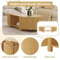 thumbnail image 4 of GZXS 47" Oval Fluted Coffee Table with Storage, Solid Rubber Wood Coffee Table with 4 Doors and Open Shelf, Modern Center Table for Living Space, Natural, 4 of 9