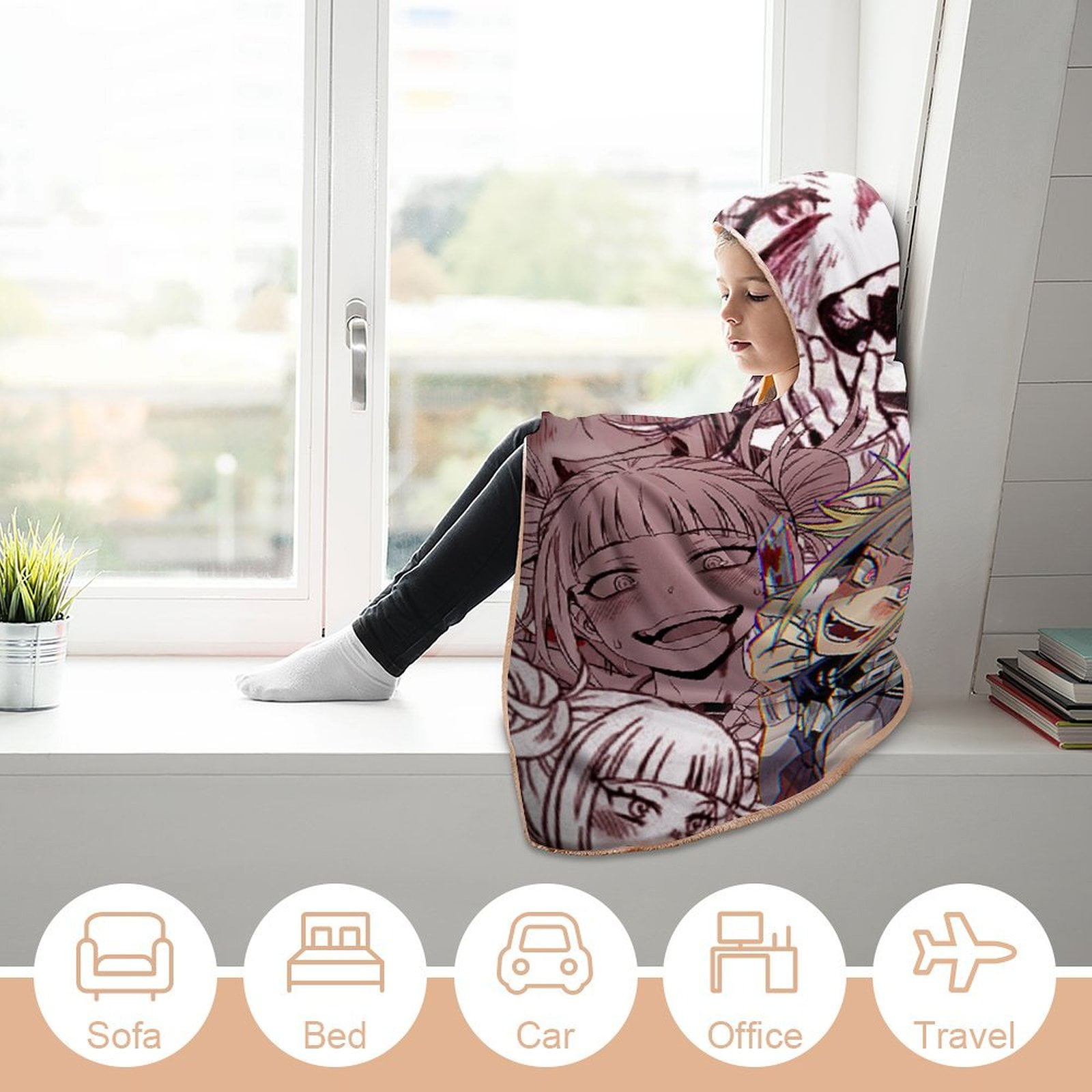 My Hero Academia Himiko Toga Wearable Blanket Cloak Arctic Velvet Hooded Blanket Soft Fuzzy Hoodie Blanket Cape for Adults Kids 50"x60"