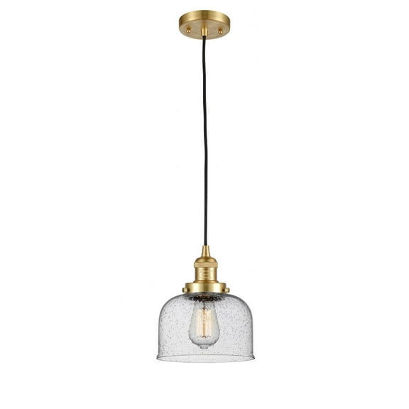 Innovations Lighting  Franklin Restoration Bell - 1 Light 8" Cord Hung Mini Pendant Satin Gold/Seedy