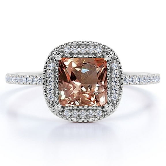 JeenMata 1.75 Carat Princess cut created morganite and Moissanite Engagement Ring in 18k Gold Over Sterling Silver