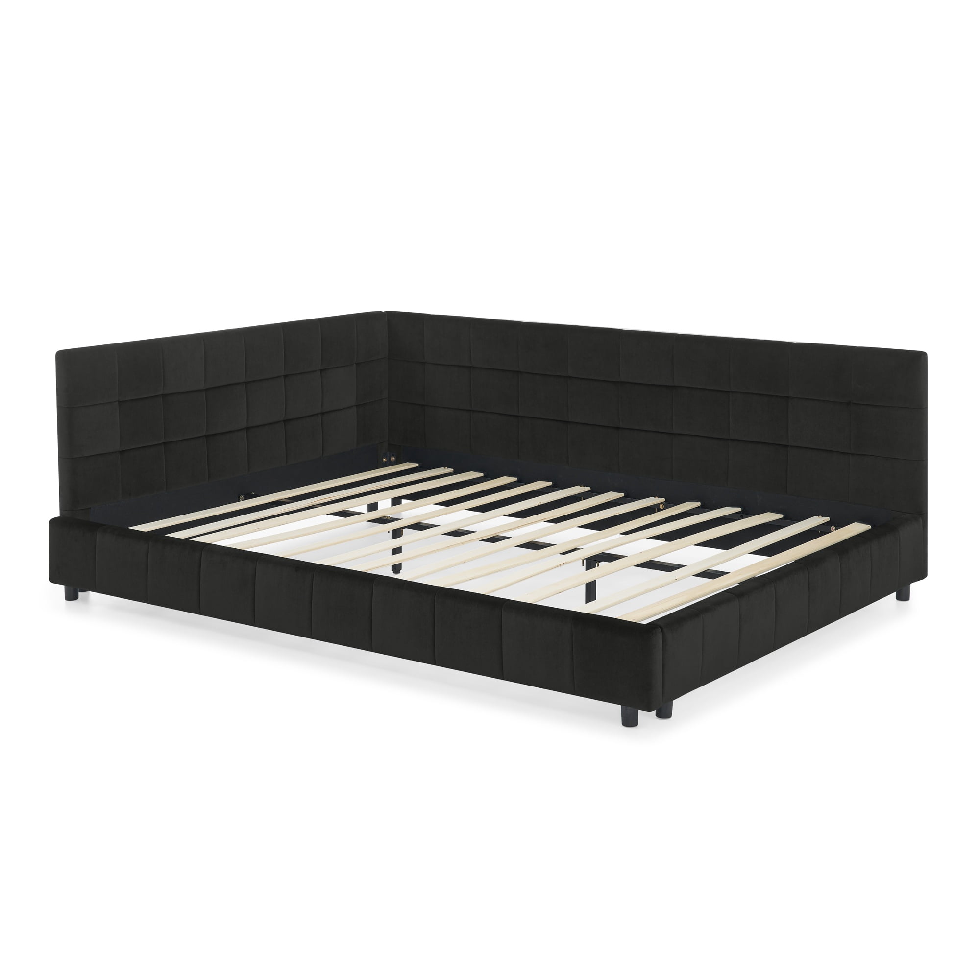 [Luckynote]Queen Size Upholstered Tufted Bed Frame, Sofa Bed Frame with Comfortable Backrest and Armrests, Queen Size Bed for Bedroom, Living Room,Velvet, BLACK