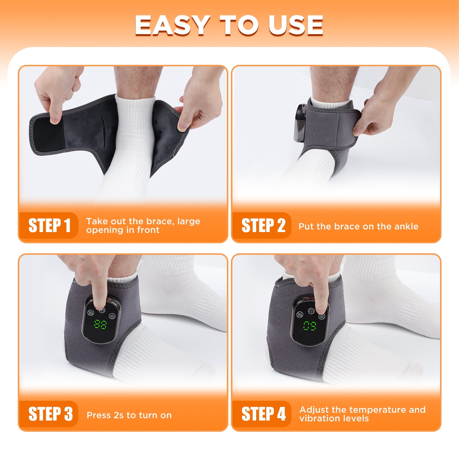 Cordless Ankle Massager with Heat, Foot Massager,Ankle Heating Pad, USB Rechargeable Heated Ankle Brace Wrap Warmer, 5 Heat Levels, 3 Vibration Modes, Auto Shut Off