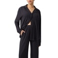 thumbnail image 3 of Ingrid & Isabel For Every Belly Women's Maternity Long Sleeve Button Down Shirt & Open Leg Pajama Set, Sizes S-XXXL, 3 of 11