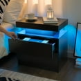thumbnail image 2 of Cubehom Nightstand LED End Side with 2 Drawers Table Modern Wood Bedside Table for Adults Bedroom Living Room Black, 2 of 6