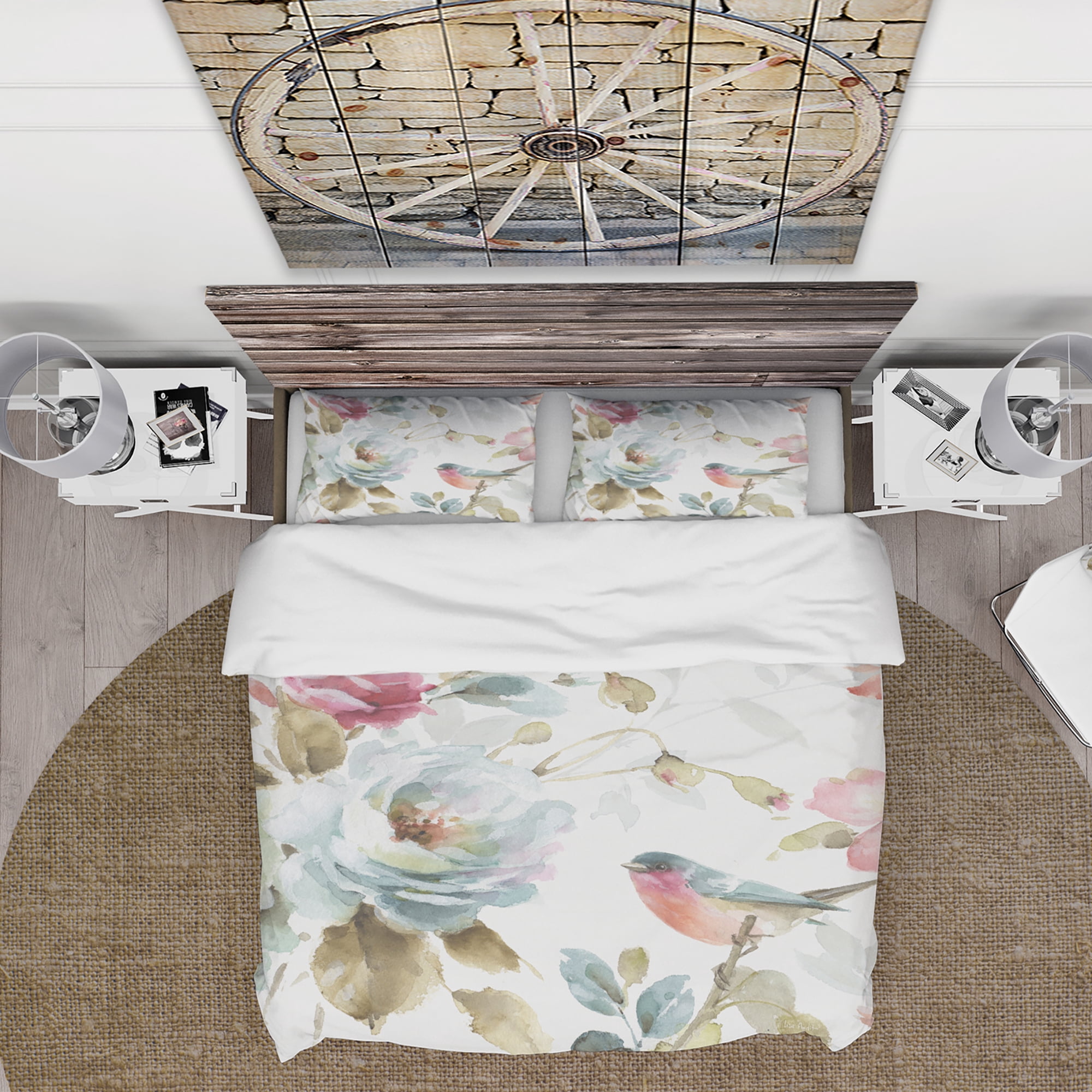 Designart 'Beautiful Bird Romance I' Cottage Duvet Cover Set