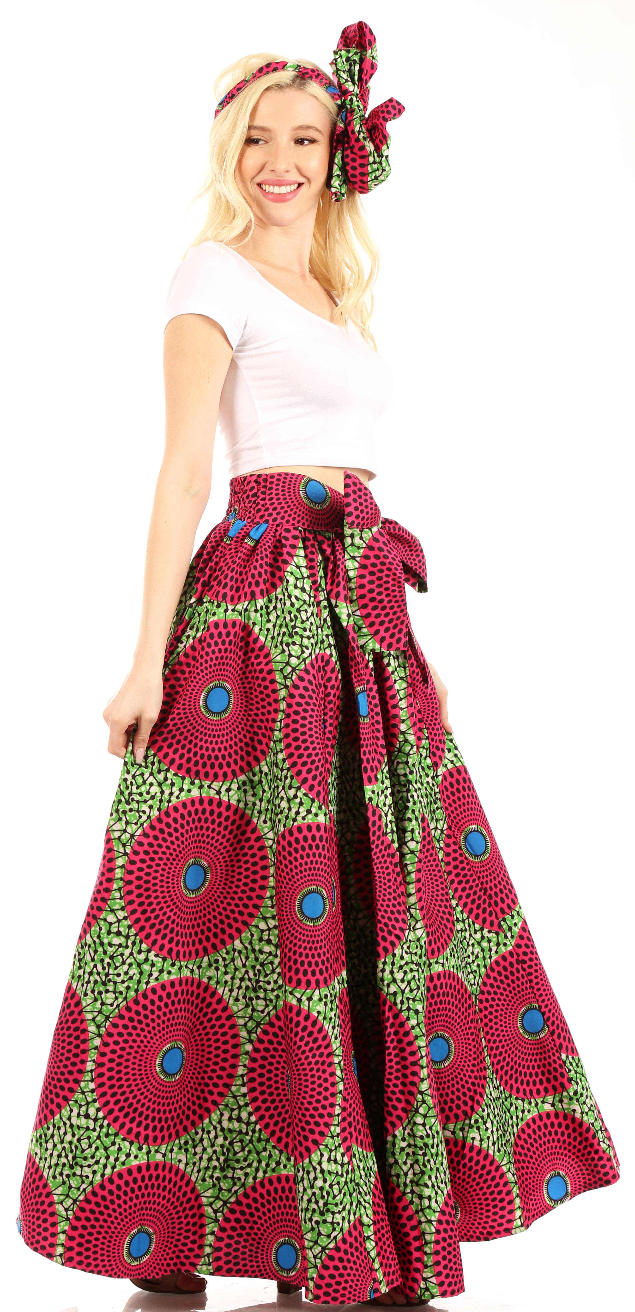 Sakkas Ami Women's Maxi Long African Ankara Print Skirt Pockets ...