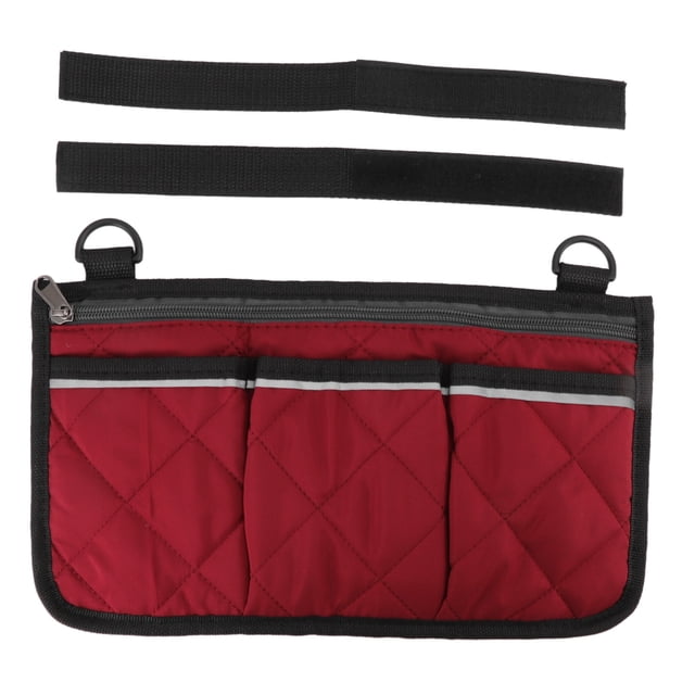Bolsa para silla de ruedas, impermeable, de poliéster, con múltiples bolsillos, para exteriores, color rojo