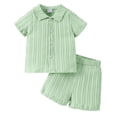 thumbnail image 5 of mgoYE Toddler Boy Clothes 4t Boy's 2 Piece Summer Vacation Outfits Short Sleeve Collar Button Shirt and Shorts Clothing Set(Light Green,4-5 Years), 5 of 5