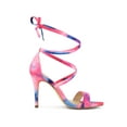 thumbnail image 3 of BLISSFUL STEP Mother's Day Women's Sandals Tie Dye Lace-Up Stiletto Heel Open Toe Sandals Pink 8.5, 3 of 7