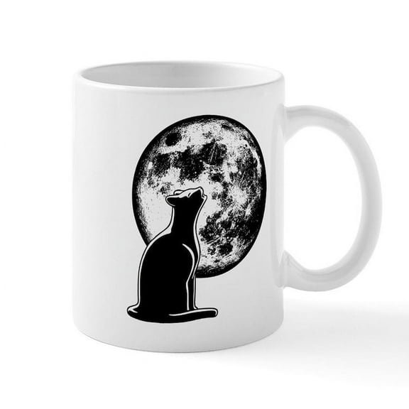 CafePress - Howl At The Moon Cat Mug - 11 oz Ceramic Mug - Novelty Coffee Tea Cup