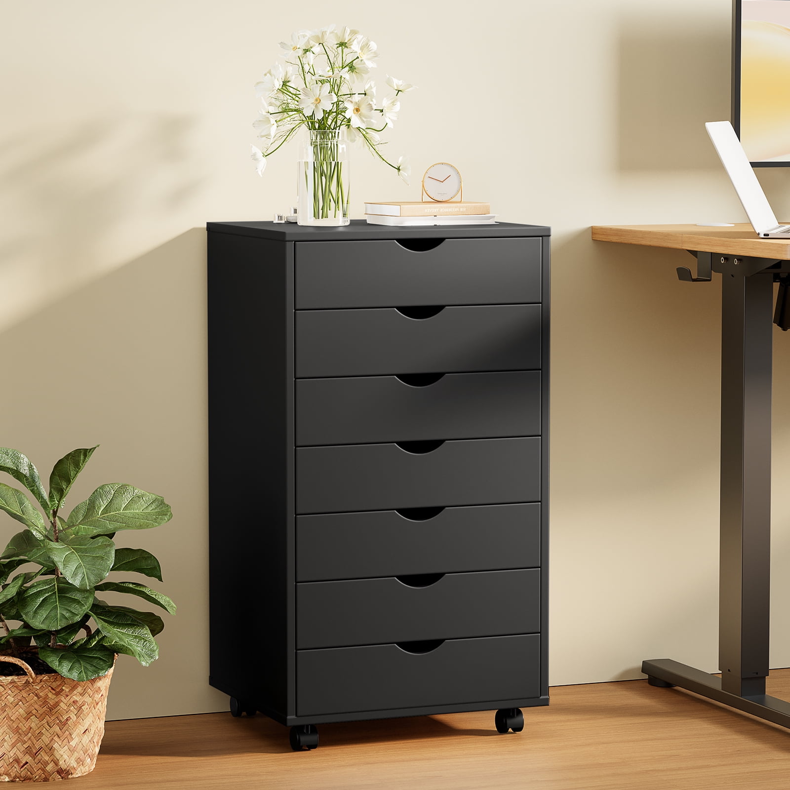 CONCETTA 7-Drawer Rolling Storage Cabinet – Mobile Organizer for Bedroom, Office, and Home Spaces, Black
